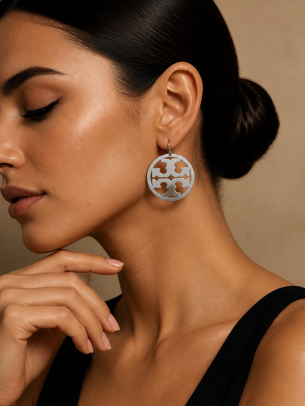 Tory Burch Silver Logo Cutout Drop Earrings